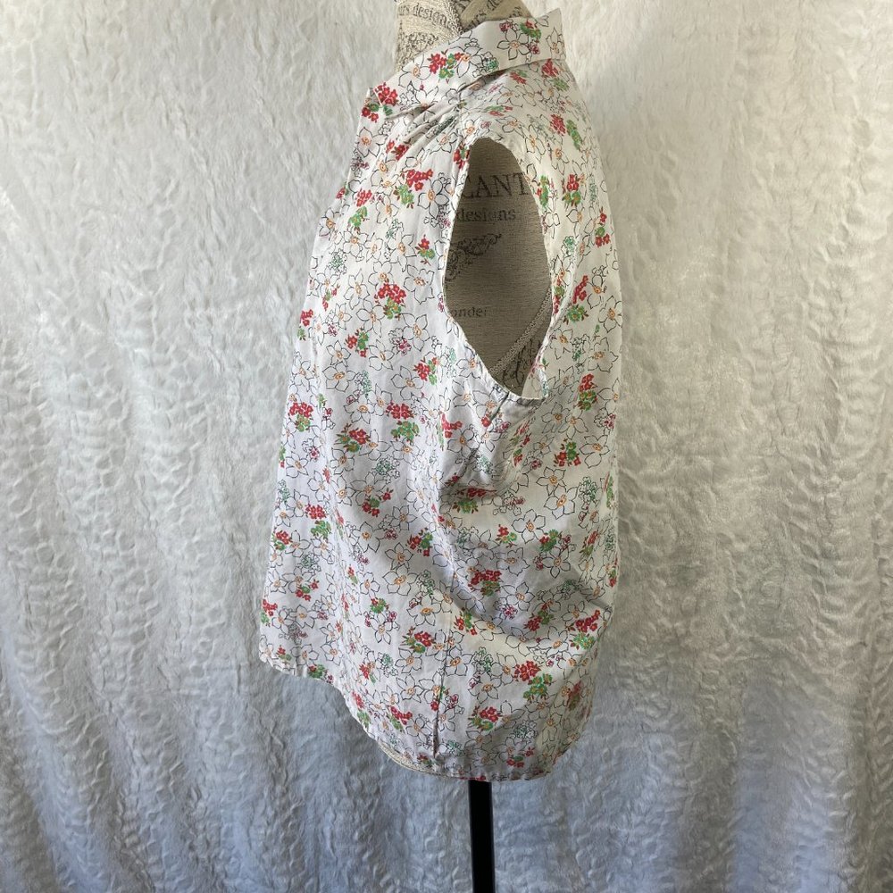 Vintage 70's button up shirt All over mini Floral print BoHo Hippie Sleeveless - Picture 3 of 5